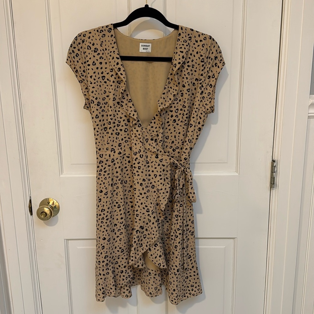 Aritzia Sunday Best Cheetah Print Ruffle Wrap Dress
